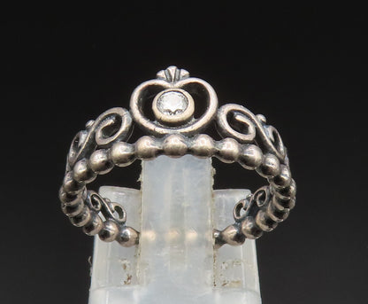 PANDORA 925 Sterling Silver Vintage Beaded Royal Crown Topaz Ring Sz 6 RG24602