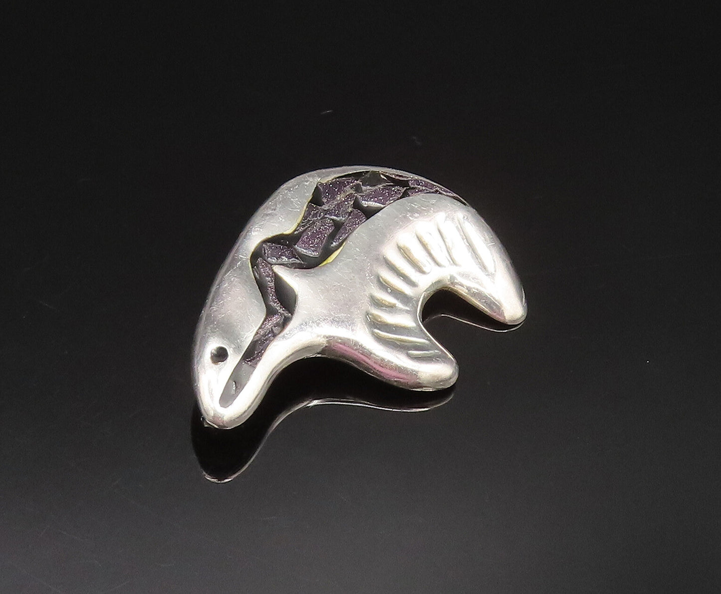 MEXICO 925 Silver  Vintage Enamel & Drusy Quartz Bear Brooch Pin  BP9673