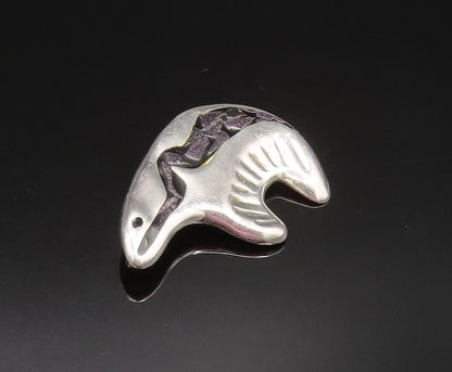 MEXICO 925 Silver  Vintage Enamel & Drusy Quartz Bear Brooch Pin  BP9673