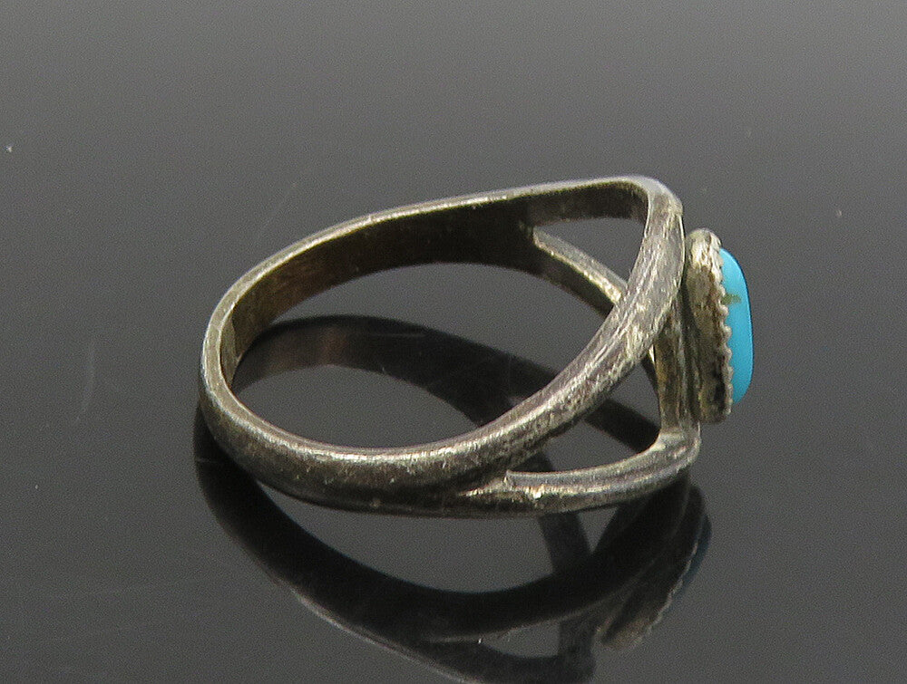 NAVAJO 925 Sterling Silver  Vintage Turquoise Split Band Ring Sz 6  RG23800