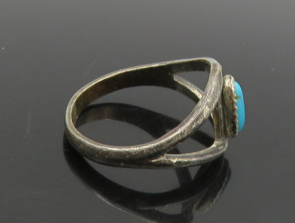 NAVAJO 925 Sterling Silver  Vintage Turquoise Split Band Ring Sz 6  RG23800