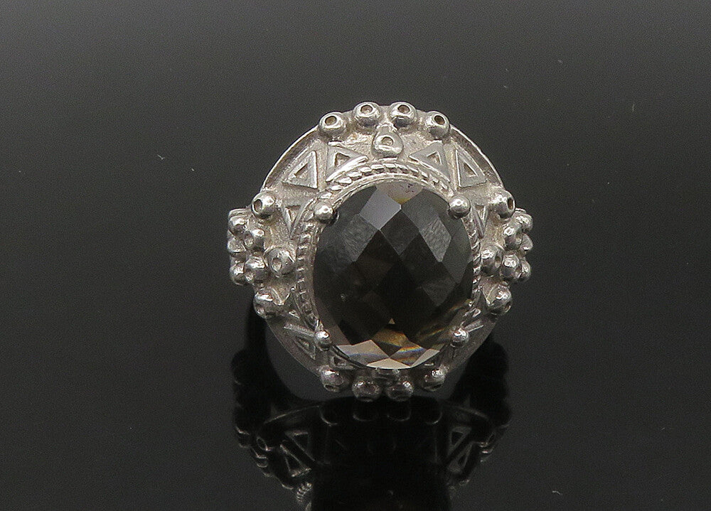 925 Sterling Silver  Vintage Faceted Smoky Topaz Cocktail Ring Sz 8  RG22406