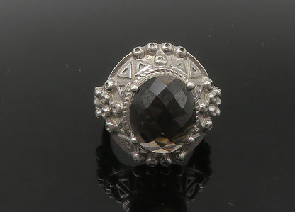 925 Sterling Silver  Vintage Faceted Smoky Topaz Cocktail Ring Sz 8  RG22406