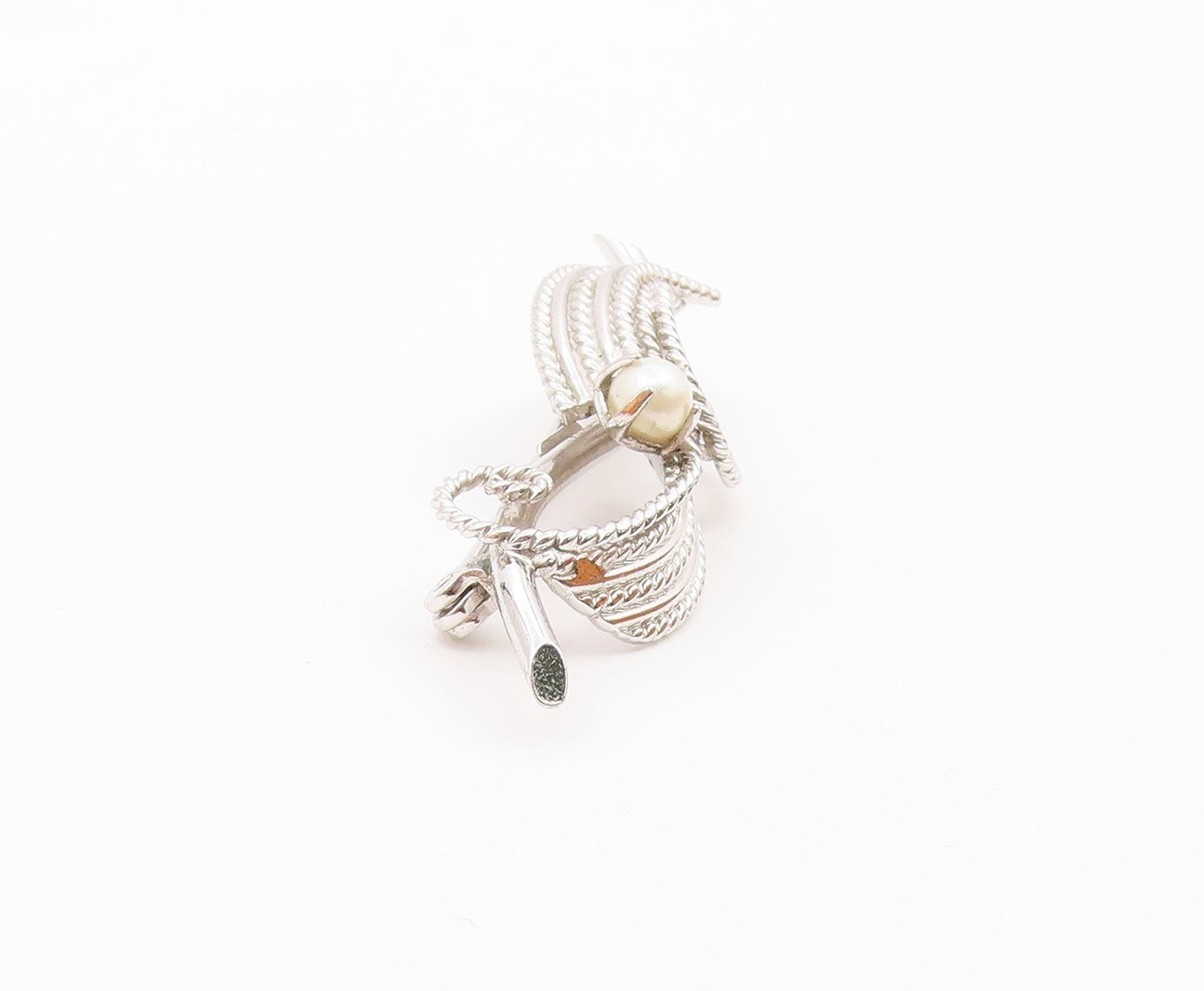 CARL ART 925 Silver  Vintage Petite Pearl Swirl Twist Brooch Pin  BP8496