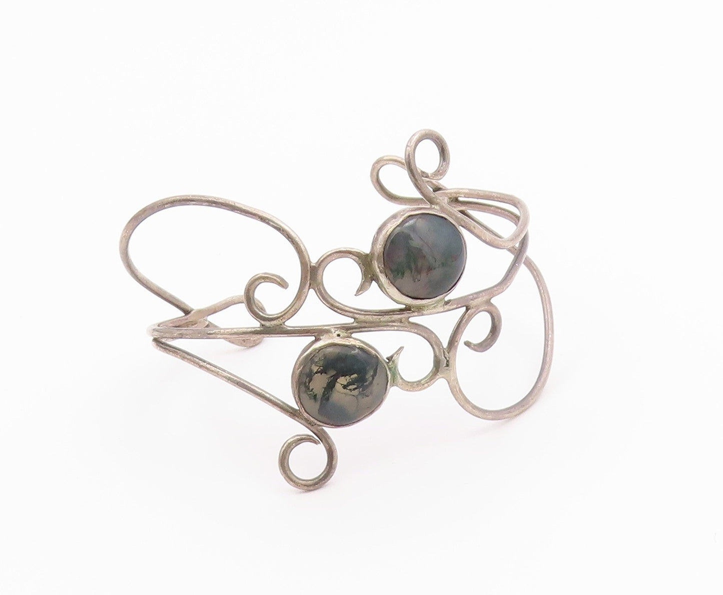 925 Sterling Silver  Vintage Rutilated Quartz Swirl Cuff Bracelet  BT8770