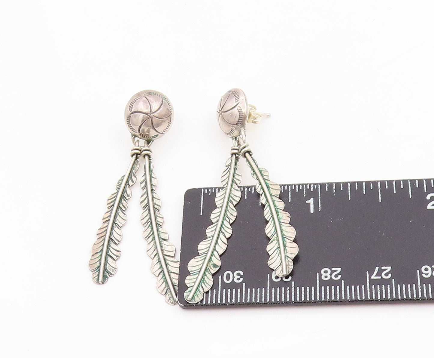 925 Sterling Silver Vintage Earrings SOUTHWESTERN Double Feather Dangle EG13731