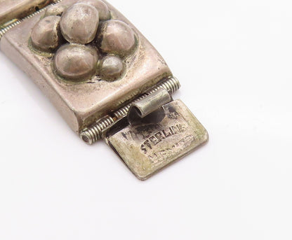 925 Sterling Silver Vintage Bracelet Antique Dark Tone Flowers Carved  BT11354
