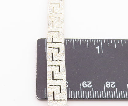 925 Sterling Silver  Vintage Shiny Greek Key Hinge Chain Bracelet  BT8375