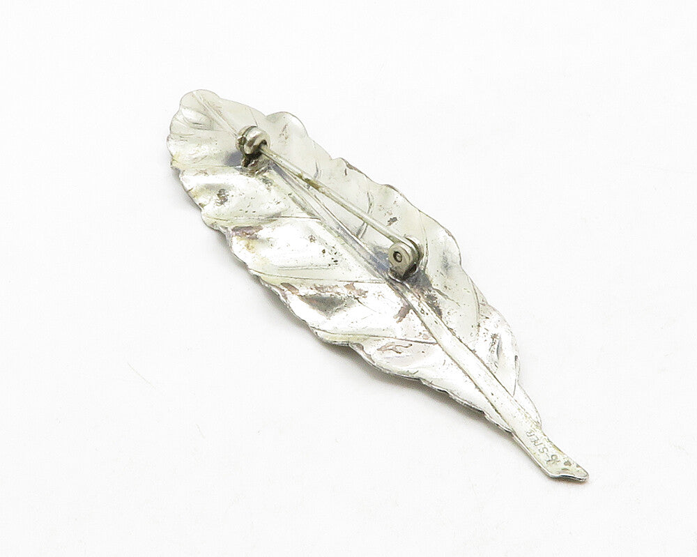 925 Sterling Silver  Vintage Dark Tone Single Leaf Motif Brooch Pin  BP5094
