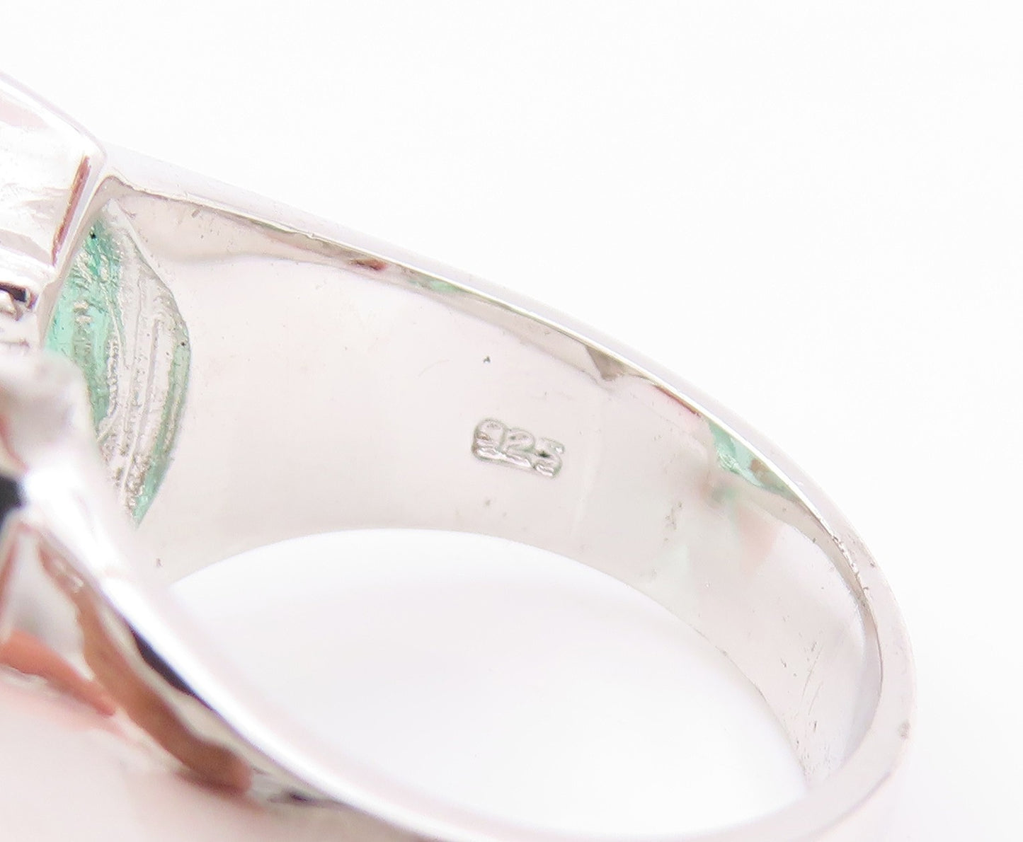 925 Sterling Silver Vintage Ring Modernist Green Marquise Cut CZ  Sz 8  RG32488