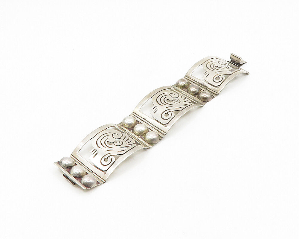 MEXICO 925 Sterling Silver  Vintage Shiny Cutout Panel Chain Bracelet  BT7093