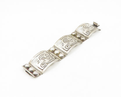 MEXICO 925 Sterling Silver  Vintage Shiny Cutout Panel Chain Bracelet  BT7093