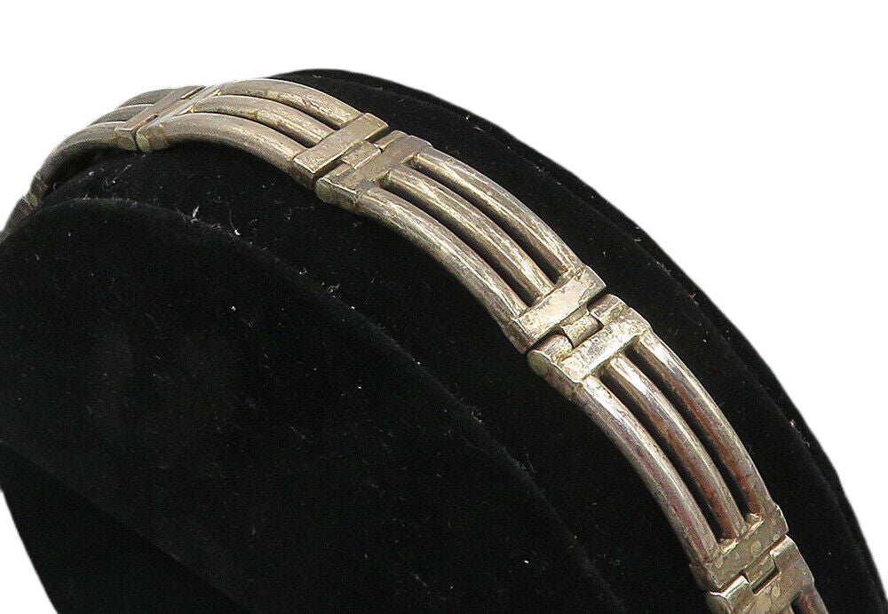 925 Sterling Silver  Vintage Smooth Dark Tone Bar Link Chain Bracelet  BT4090