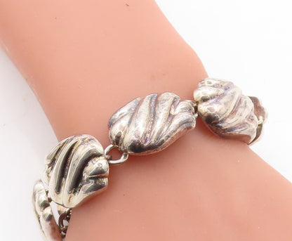 925 Sterling Silver  Vintage Shiny Hollow Fluted Link Chain Bracelet  BT1913