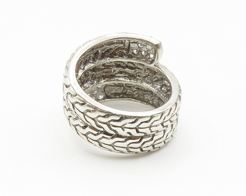 925 Sterling Silver  Shiny Topaz Chain Link Wrap Band Ring Sz 6  RG14149