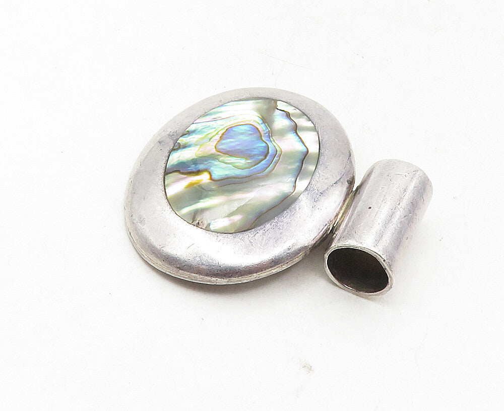 925 Sterling Silver  Vintage Inlaid Abalone Oxidized Oval Slide Pendant PT7129
