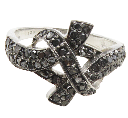925 Sterling Silver  Vintage Genuine Black Diamonds Band Ring Sz 7  RG9980