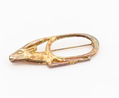 925 Sterling Silver Vintage Brooch Pin Gold Plated Openwork Antelope  BP12556