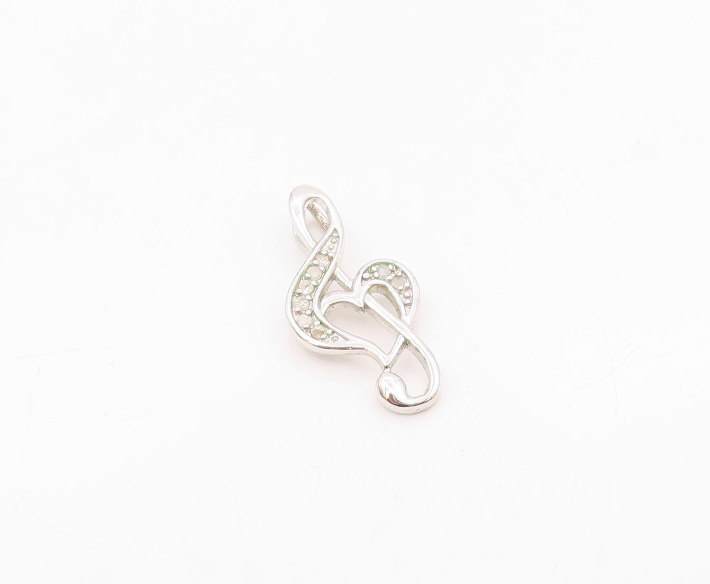 925 Sterling Silver   Genuine Diamonds Love Heart Treble Clef Pendant  PT12785