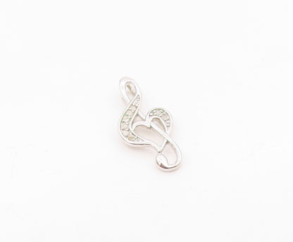 925 Sterling Silver   Genuine Diamonds Love Heart Treble Clef Pendant  PT12785