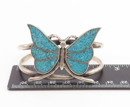 925 Sterling Silver Vintage Bracelet NAVAJO ZUNI Turquoise Butterfly  BT11784
