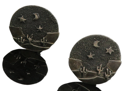925 Sterling Silver  Vintage Oxidized Desert Night Non Pierce Earrings  EG6836