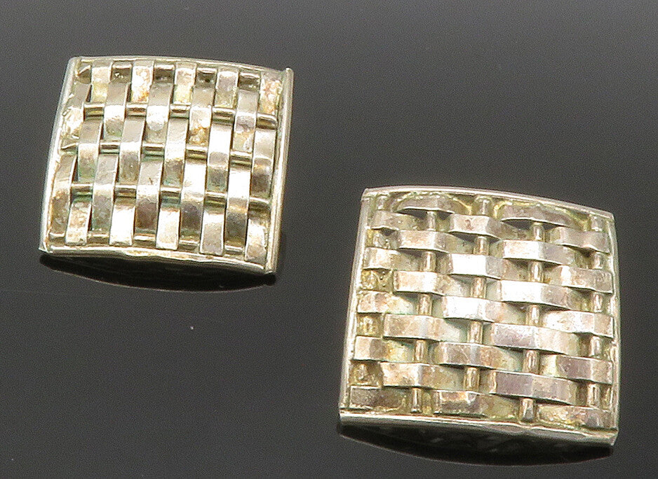 MEXICO 925 Sterling Silver Vintage Woven Design Non Pierce Earrings  EG6813