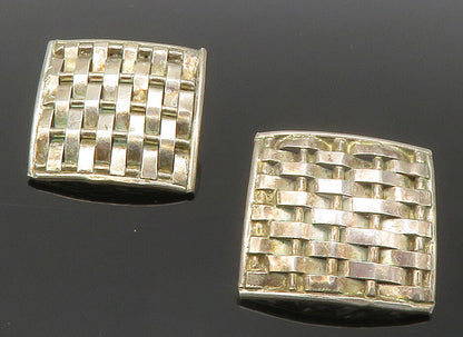 MEXICO 925 Sterling Silver Vintage Woven Design Non Pierce Earrings  EG6813