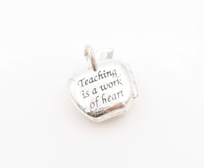 925 Sterling Silver Vintage Pendant Solid Message Etched Apple OPENS  PT24617