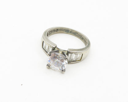 925 Sterling Silver  Cubic Zirconia Solitaire With Accents Ring Sz 7  RG17973