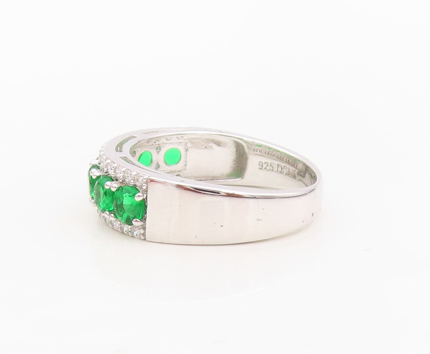 925 Sterling Silver Vintage Ring Round Peridot & CZ Bands  Sz 7.5  RG30145