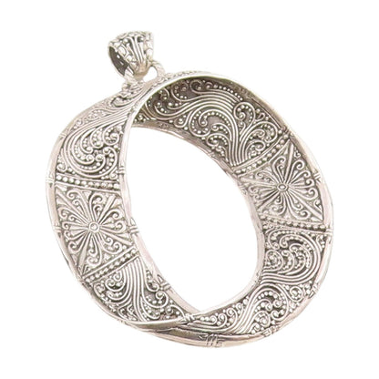 925 Sterling Silver Vintage Pendant Floral Intricate Weaver's Circle  PT25197