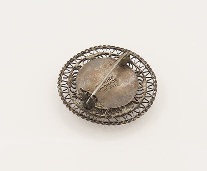 ISRAEL 925 Silver  Vintage Crushed Chrysocolla Star Wire Brooch Pin  BP10284