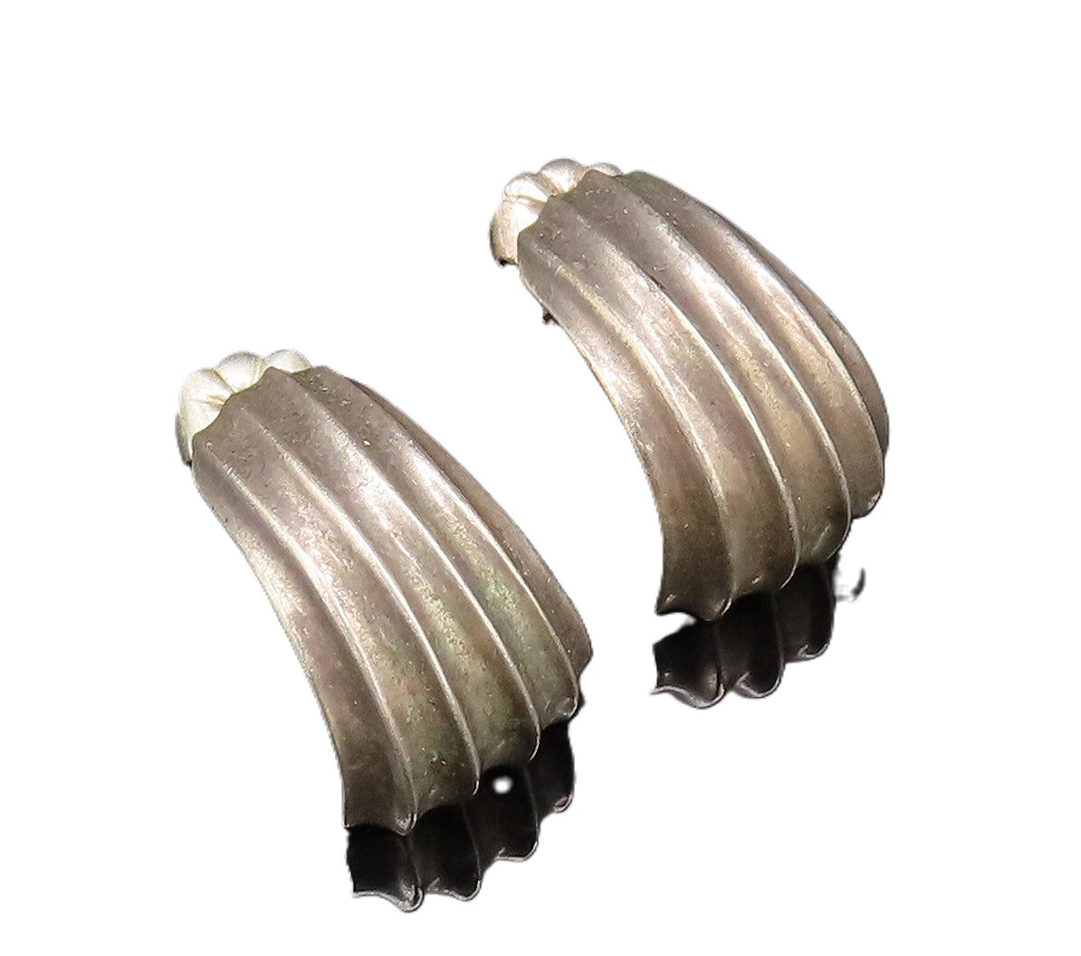 14K GOLD & 925 Silver  Vintage Minimalist Ribbed Curved Earrings  EG11836