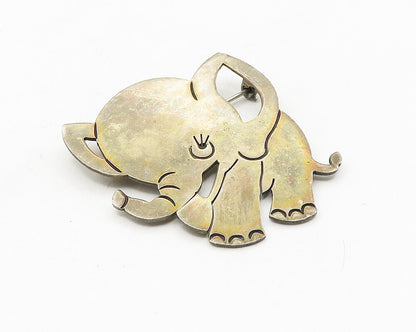 MEXICO 925 Sterling Silver  Vintage Dark Tone Baby Elephant Brooch Pin  BP3754