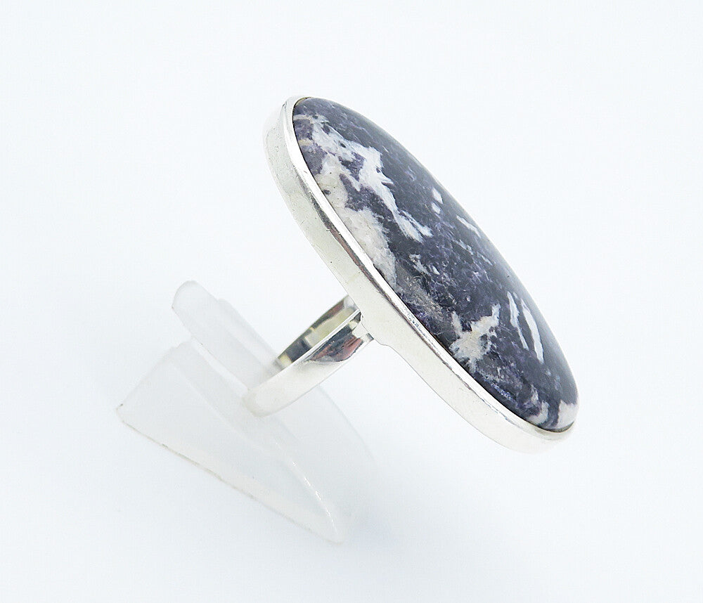 925 Sterling Silver  Blue & White Jasper Oval Cocktail Ring Sz 9  RG8309