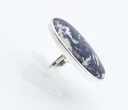925 Sterling Silver  Blue & White Jasper Oval Cocktail Ring Sz 9  RG8309