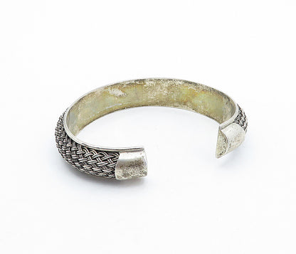 925 Sterling Silver  Vintage Dark Tone Basket Weave Cuff Bracelet  BT1428