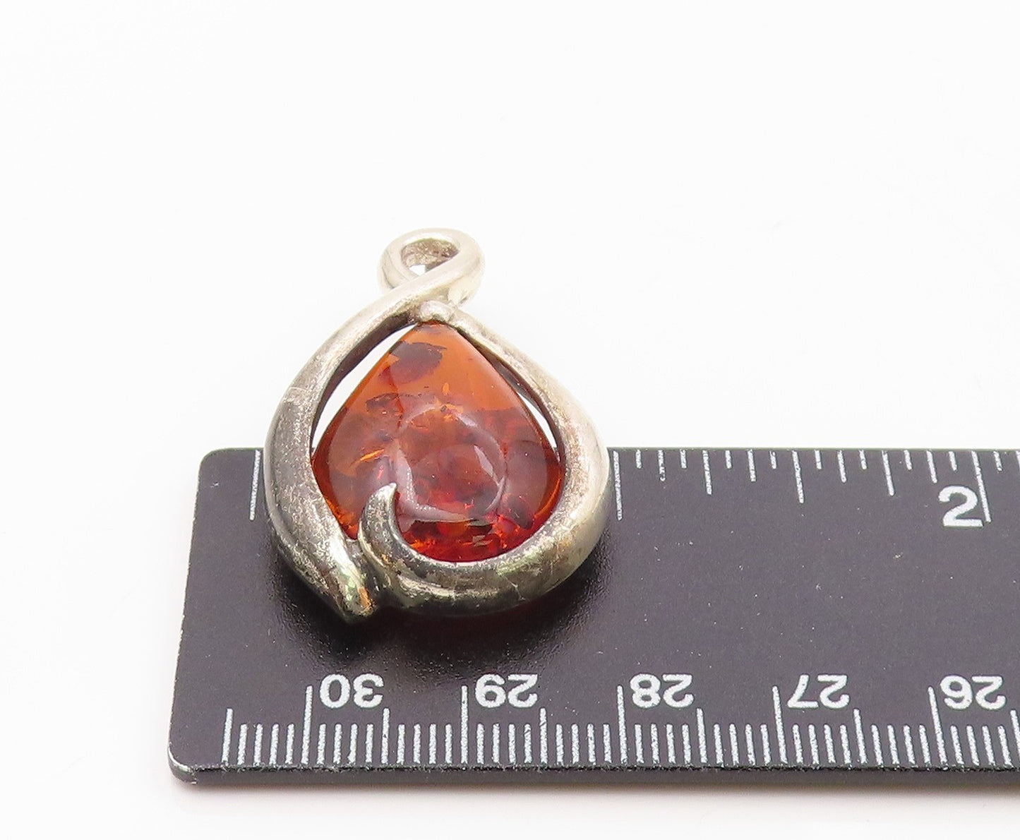 925 Sterling Silver  Vintage Wrapped Pear Shaped Baltic Amber Pendant  PT20180