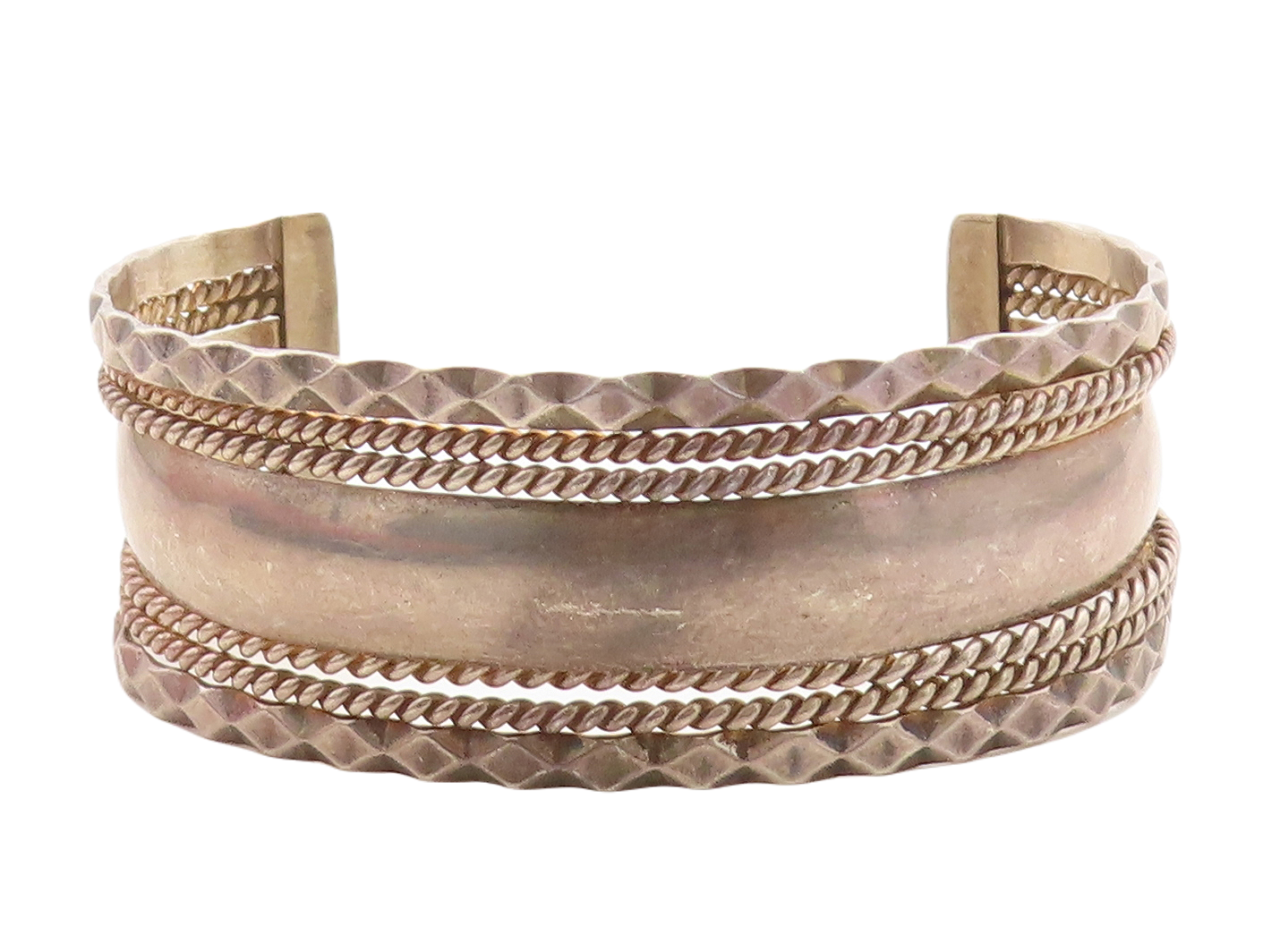 925 Sterling Silver  Vintage Dark Tone Rope Twist Wavy Cuff Bracelet  BT1858