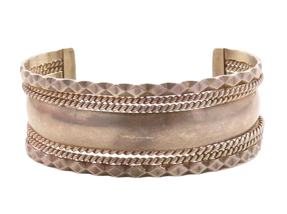 925 Sterling Silver  Vintage Dark Tone Rope Twist Wavy Cuff Bracelet  BT1858