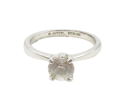 AVON 925 Sterling Silver  Vintage Prong Set Topaz Solitaire Ring Sz 8  RG15371