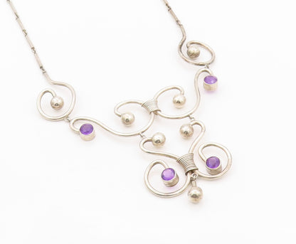 925 Sterling Silver Vintage Necklace MEXICO Amethyst Swirls Cutout  NE4488