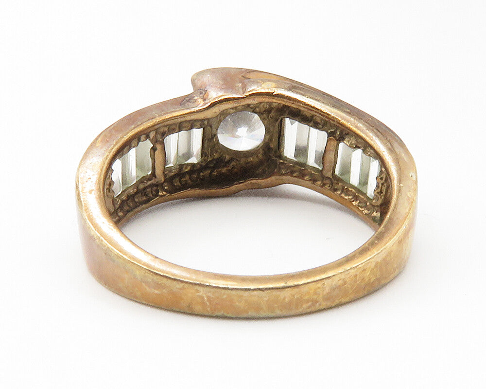 925 Sterling Silver  Vintage Cubic Zirconia Gold Plated Band Ring Sz 8 RG11764