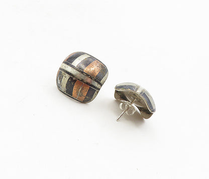 TERRI 925 Sterling Silver  Vintage Three Tone Pattern Drop Earrings  EG4693
