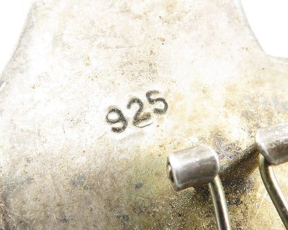 925 Sterling Silver  Vintage Oxidized Hollow Two Tone Drop Earrings  EG5495