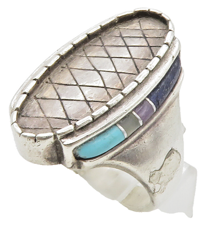 CAROLYN POLLACK 925 Silver  Vintage Lapis Lazuli Oval Band Ring Sz 7  RG15184