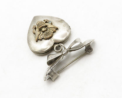 925 Sterling Silver  Vintage US Navy Heart Locket Brooch Pin (OPENS)  BP5054
