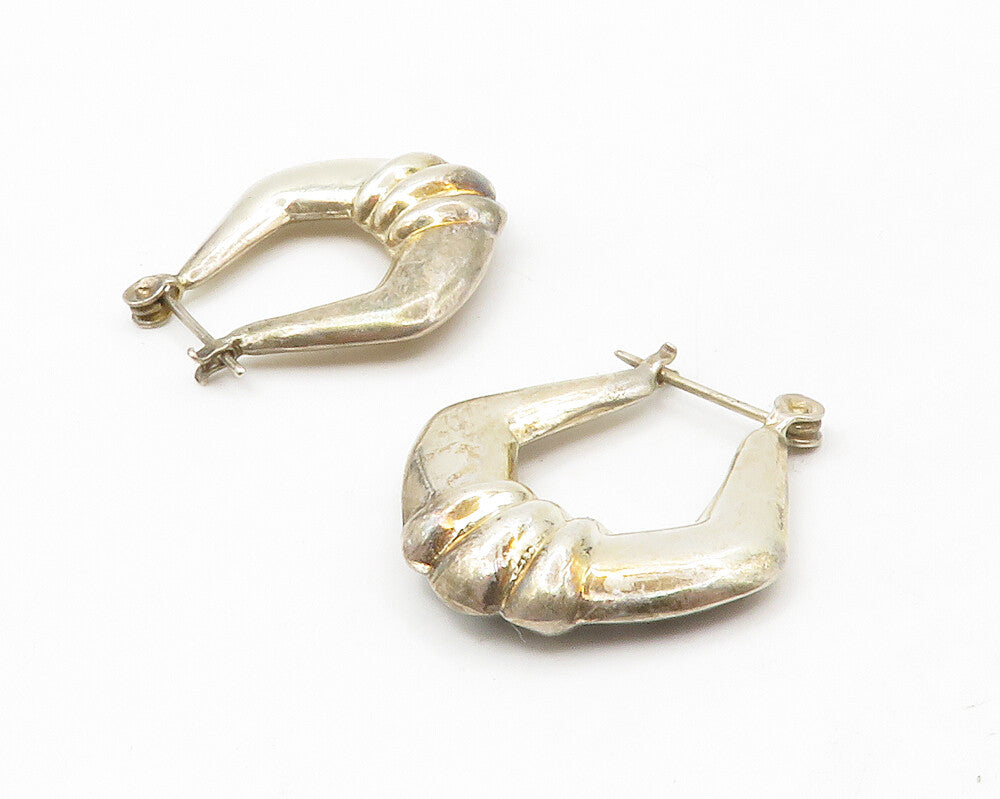 925 Sterling Silver  Vintage Hollow Fluted Detail Shiny Hoop Earrings  EG6921