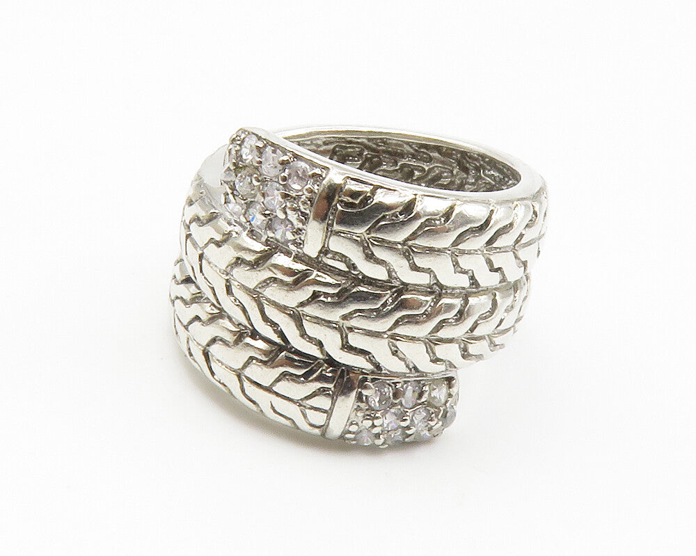 925 Sterling Silver  Shiny Topaz Chain Link Wrap Band Ring Sz 6  RG14149